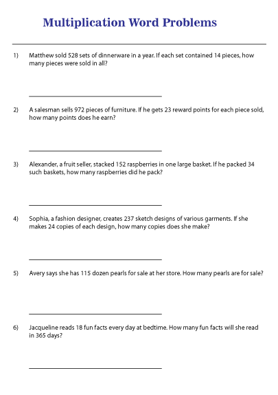 Multiplication Word Problem Worksheets For Grade 2